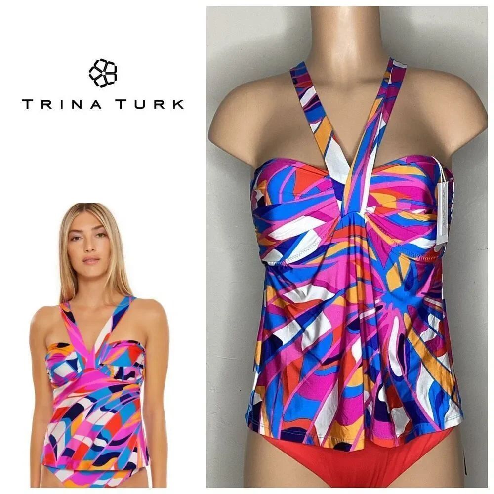 New. Trina Turk multicolored tankini top. Size 10. Retails $102